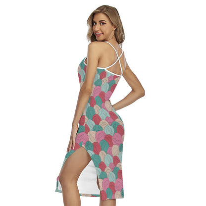 Yarn Balls Pattern Print Cross Back Cami Dress