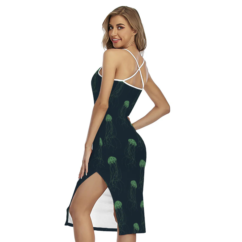 Zentangle Jellyfish Pattern Print Cross Back Cami Dress