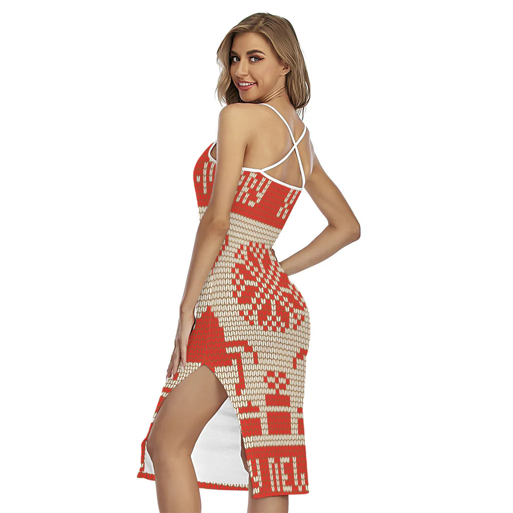 Xmas Deer Knitted Print Cross Back Cami Dress