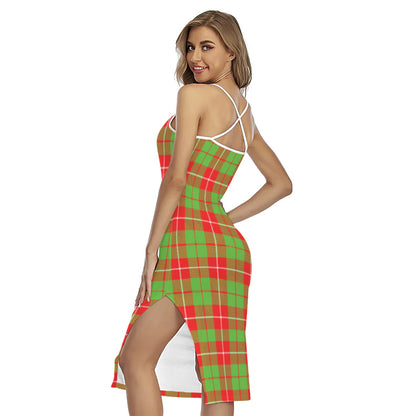Xmas Plaid Pattern Print Cross Back Cami Dress