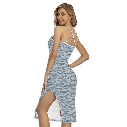 Winter Tiger Stripe Camo Pattern Print Cross Back Cami Dress