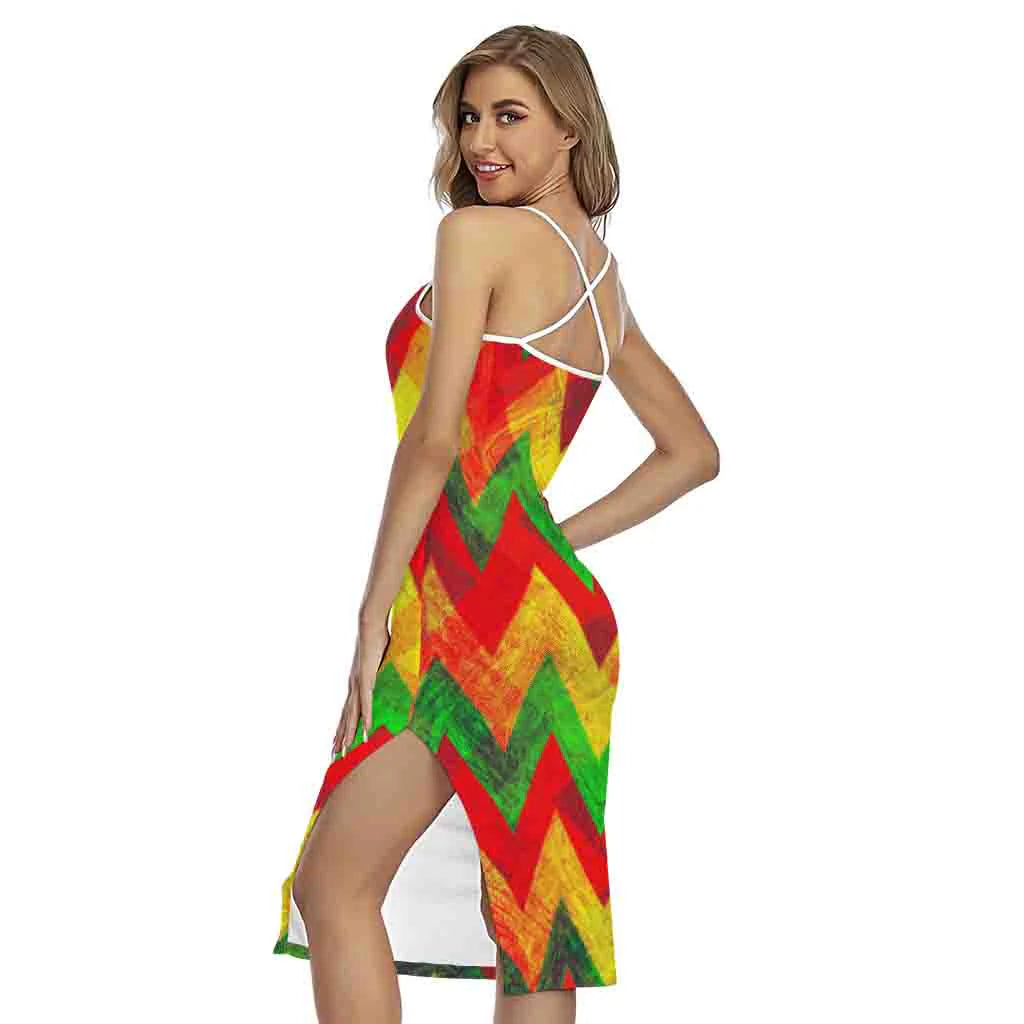 Zig Zag Reggae Pattern Print Cross Back Cami Dress