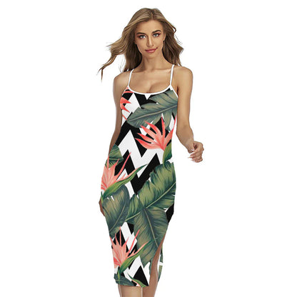Zig Zag Tropical Pattern Print Cross Back Cami Dress