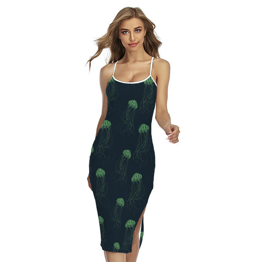 Zentangle Jellyfish Pattern Print Cross Back Cami Dress