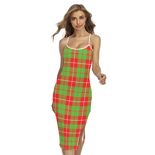 Xmas Plaid Pattern Print Cross Back Cami Dress