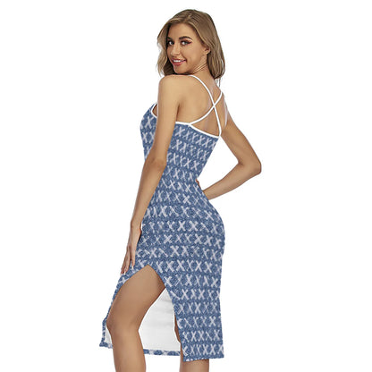 X Cross Denim Jeans Pattern Print Cross Back Cami Dress