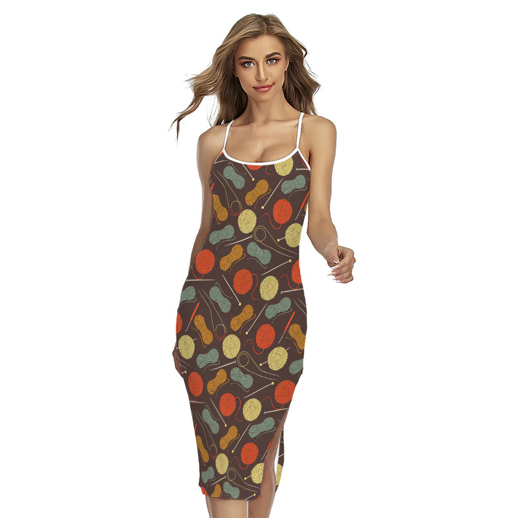 Yarn And Needle Pattern Print Cross Back Cami Dress