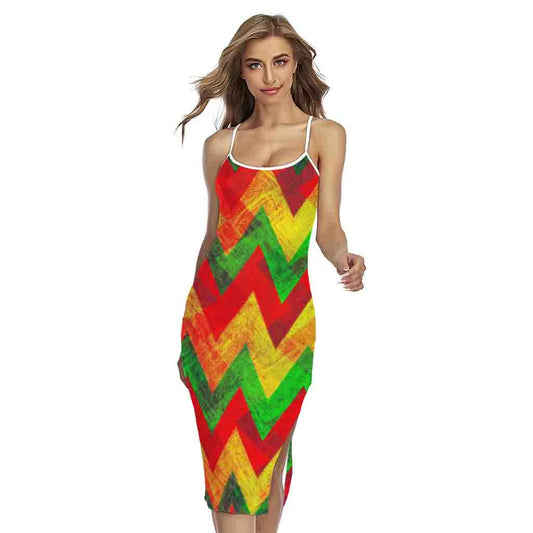 Zig Zag Reggae Pattern Print Cross Back Cami Dress