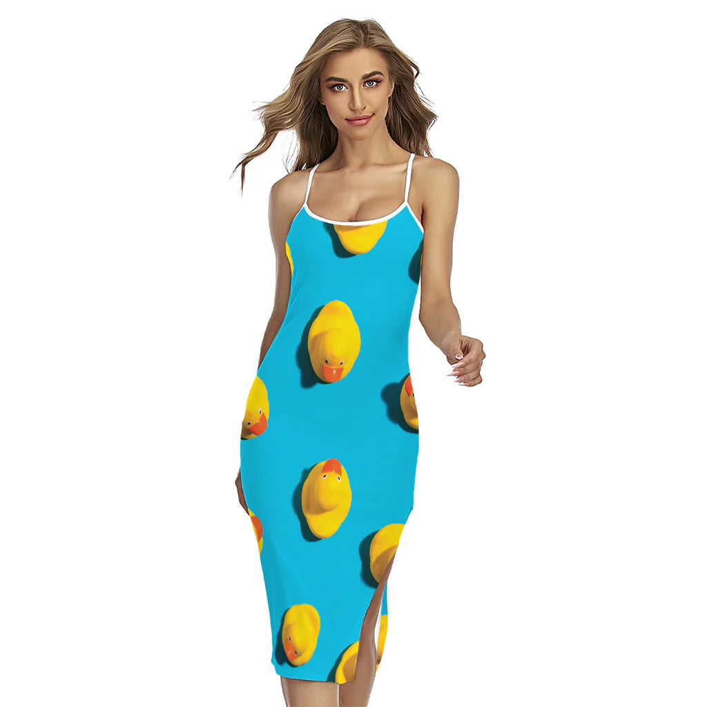 Yellow Rubber Ducks Print Cross Back Cami Dress