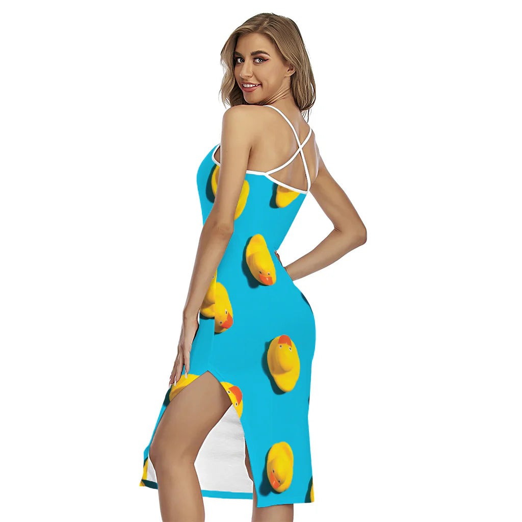 Yellow Rubber Ducks Print Cross Back Cami Dress