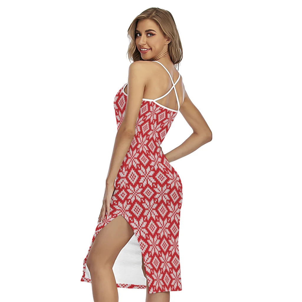 Xmas Nordic Knitted Pattern Print Cross Back Cami Dress