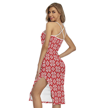 Xmas Nordic Knitted Pattern Print Cross Back Cami Dress