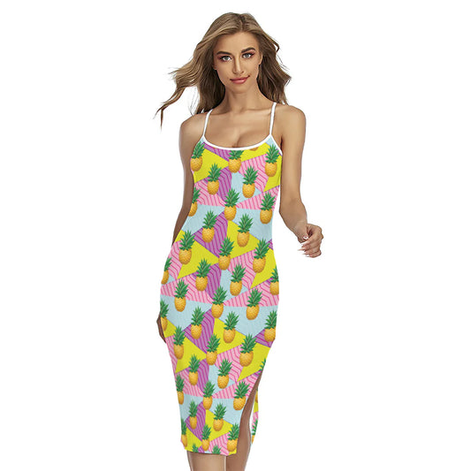 Zigzag Pineapple Pattern Print Cross Back Cami Dress
