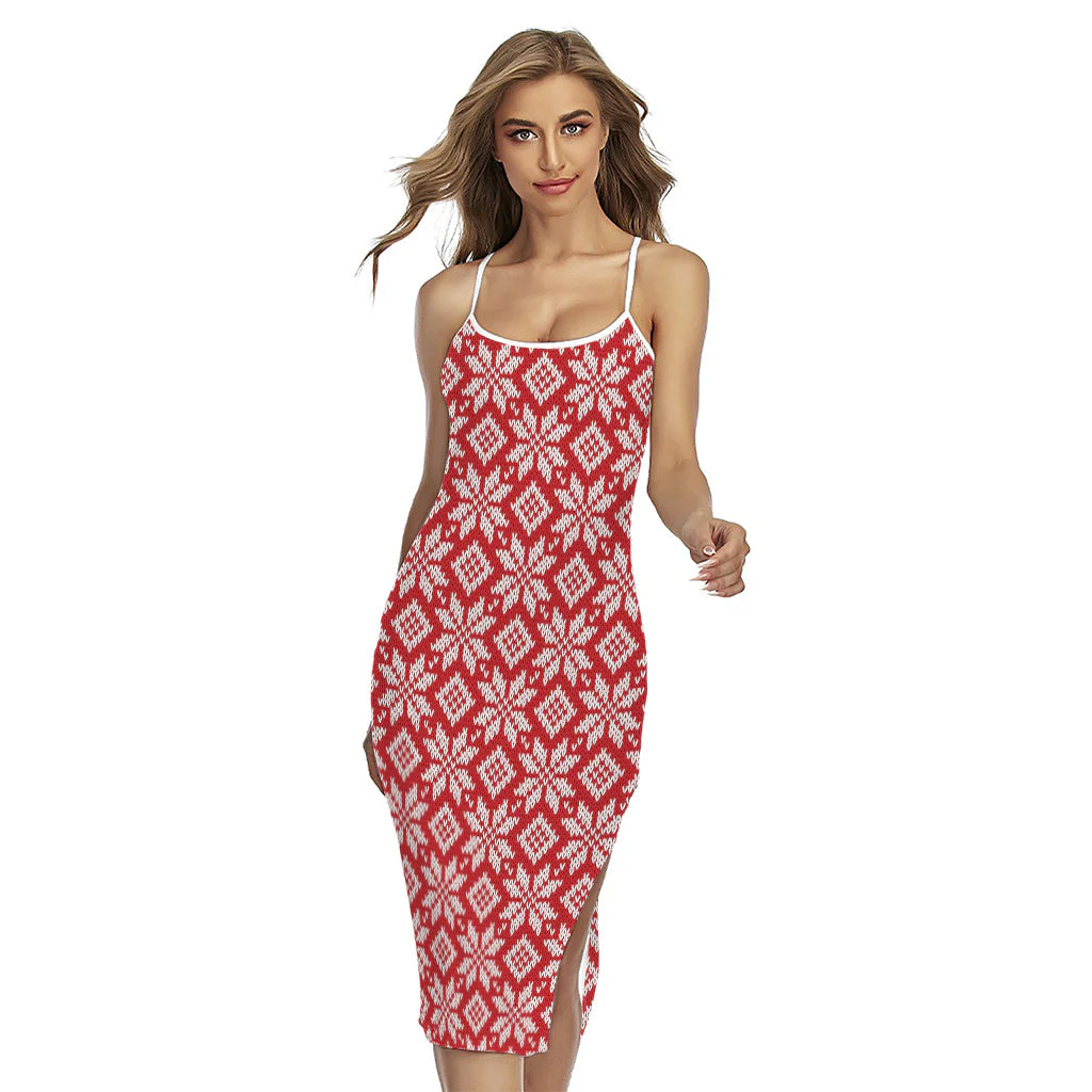 Xmas Nordic Knitted Pattern Print Cross Back Cami Dress